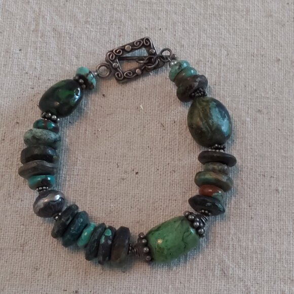Vintage Turquoise and Sterling Silver bead bracelet - Picture 2 of 2
